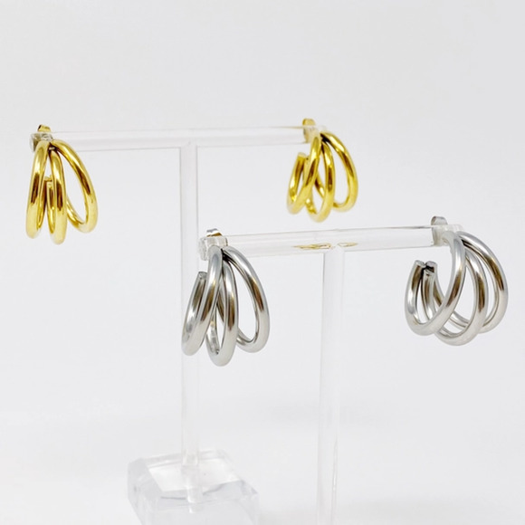 Triple the Layers Classic Earrings Gold Tone - Picture 3 of 8
